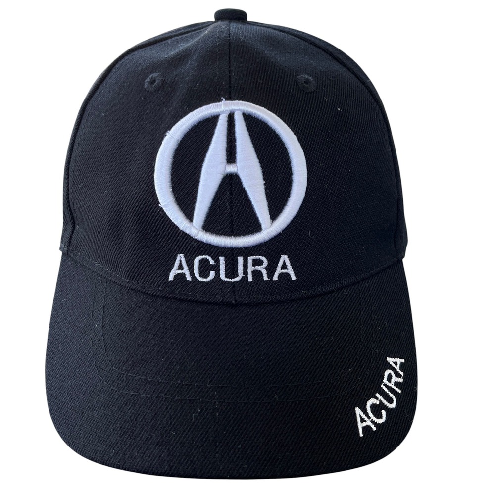 Acura Black Baseball Cap White Embroidered Logo Adjustable Automotive Hat